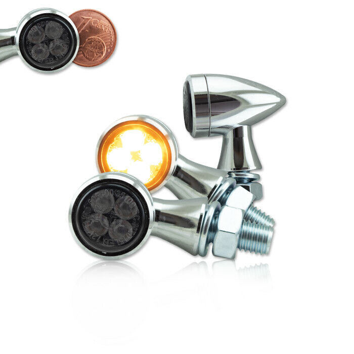 SMD LED - Blinker 3in1 mini schwarz / chrom E-geprüft f. Harley Davidson u.a.