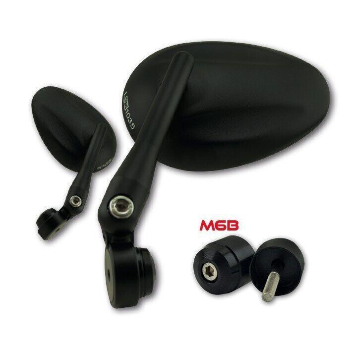 Lenkerendenspiegel "MONZA" M6B | Schwarz | Alu | Paar | inkl. Lenkergewichte M6