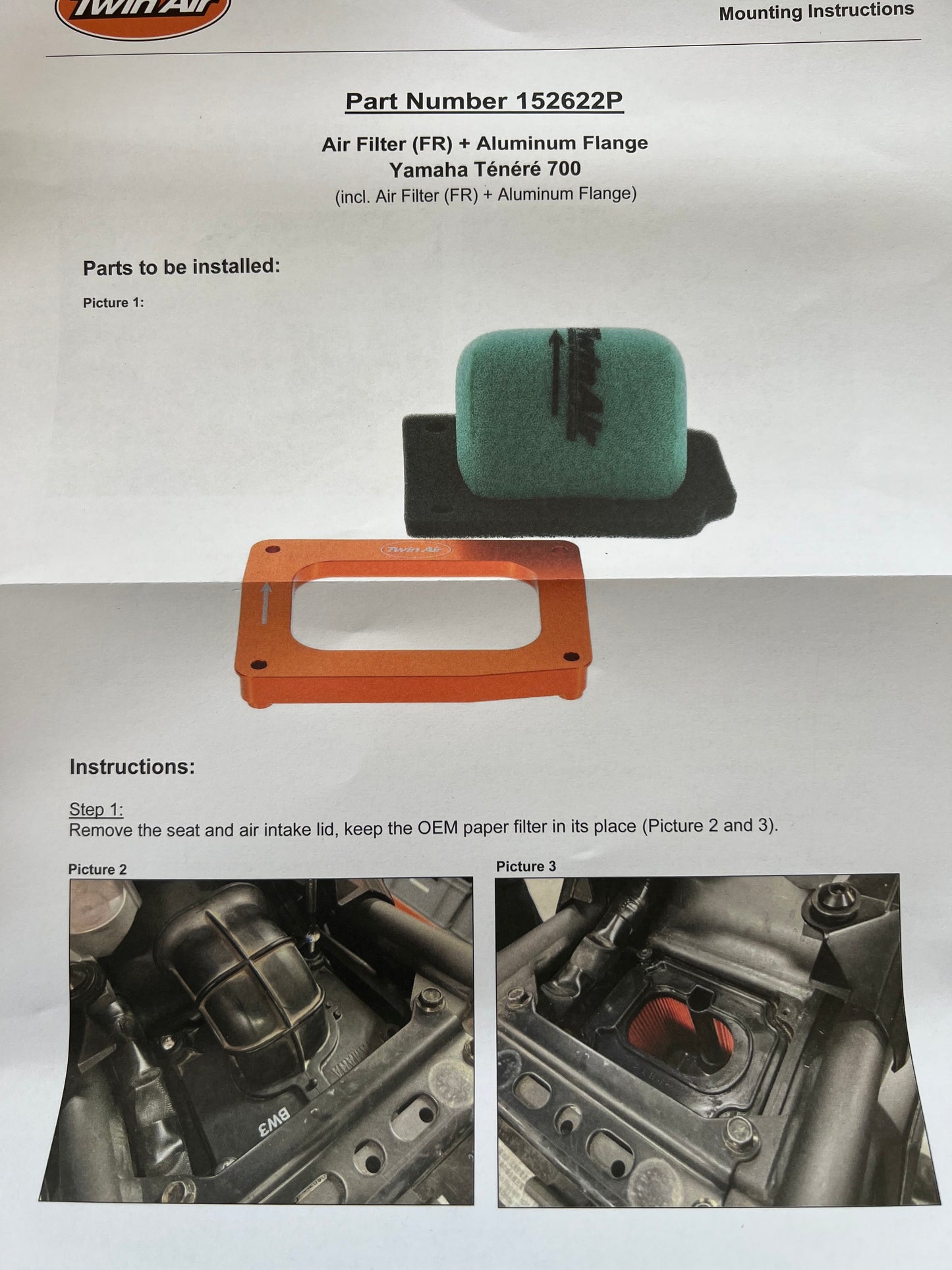 Komplettkit Luftfilter + Innenkäfig-Yamaha Tenere 700 TWIN AIR 152622P 2019-2025