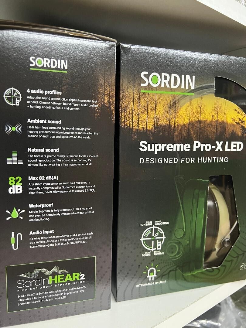 Sordin elektr.  Gehörschutz grün SUPREME PRO X CAMO-Stoffband mit LED  Gelkissen