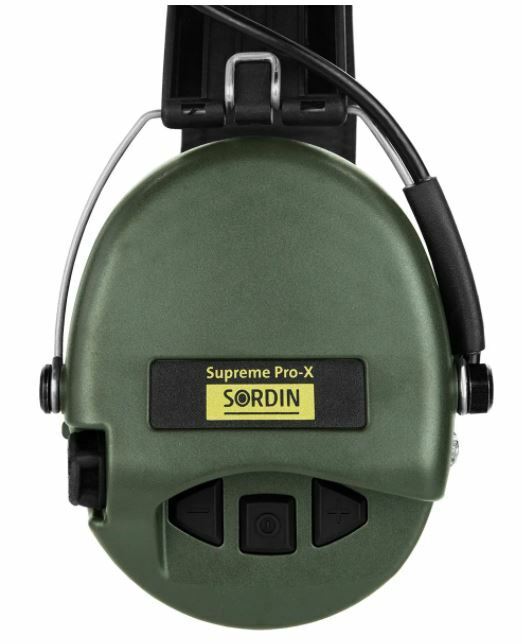 Sordin elektr.  Gehörschutz grün SUPREME PRO X CAMO-Stoffband mit LED  Gelkissen