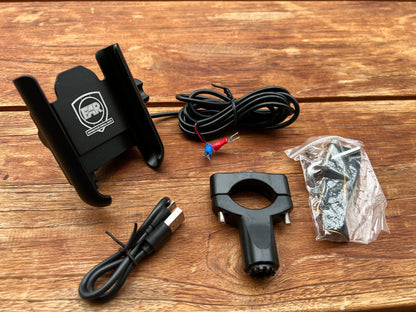 FAR 7746 Alu Handy Halterung Motorrad E-bike 12V USB superstabil für alle Handys